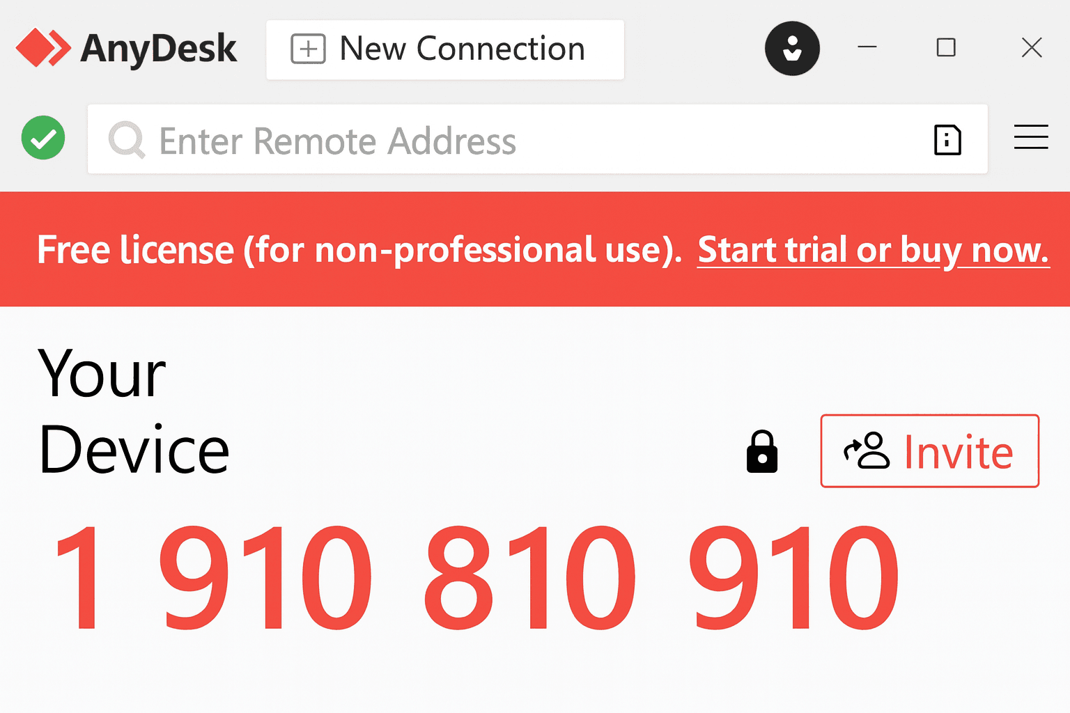 Interfejs AnyDesk pokazujący gdzie znaleźć adres urządzenia